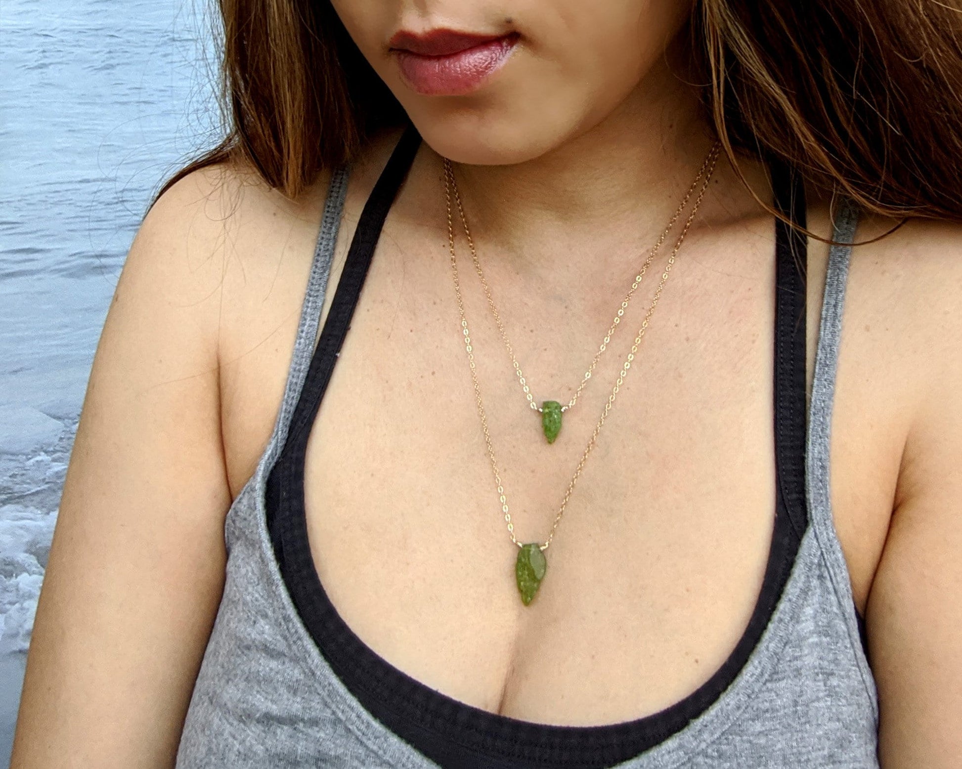 S-L Raw peridot necklace Raw stone necklace August birthstone necklace Green gemstone choker silver Raw crystal necklace Short/long necklace  StudioVy   