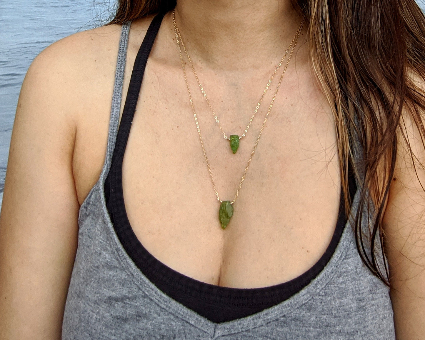 S-L Raw peridot necklace Raw stone necklace August birthstone necklace Green gemstone choker silver Raw crystal necklace Short/long necklace  StudioVy   