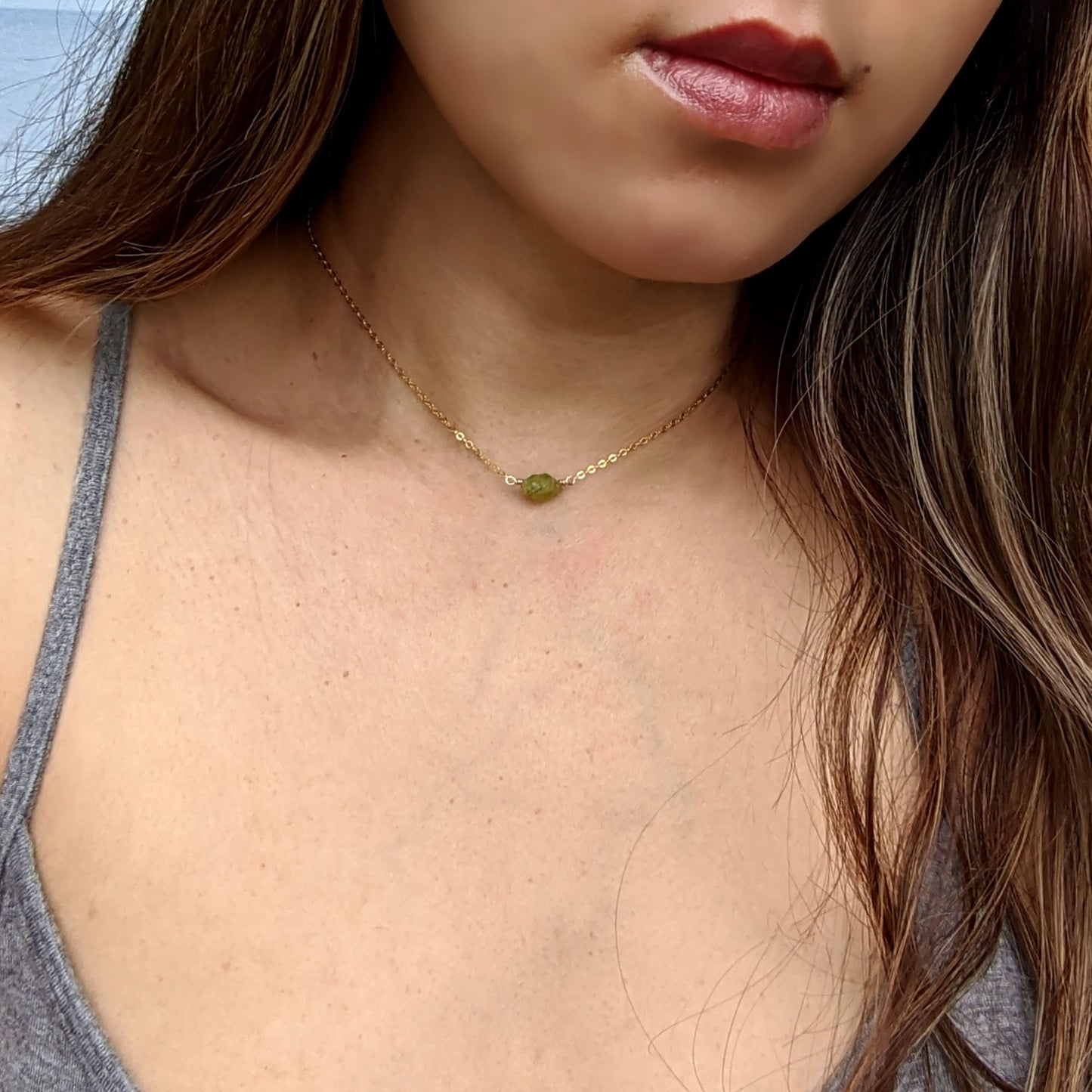 S-L Raw peridot necklace Raw stone necklace August birthstone necklace Green gemstone choker silver Raw crystal necklace Short/long necklace  StudioVy   