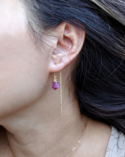 Raw amethyst earrings Genuine raw crystal earrings February birthstone earrings Chain & gemstone threader earrings Rough stone drop earrings  StudioVy   