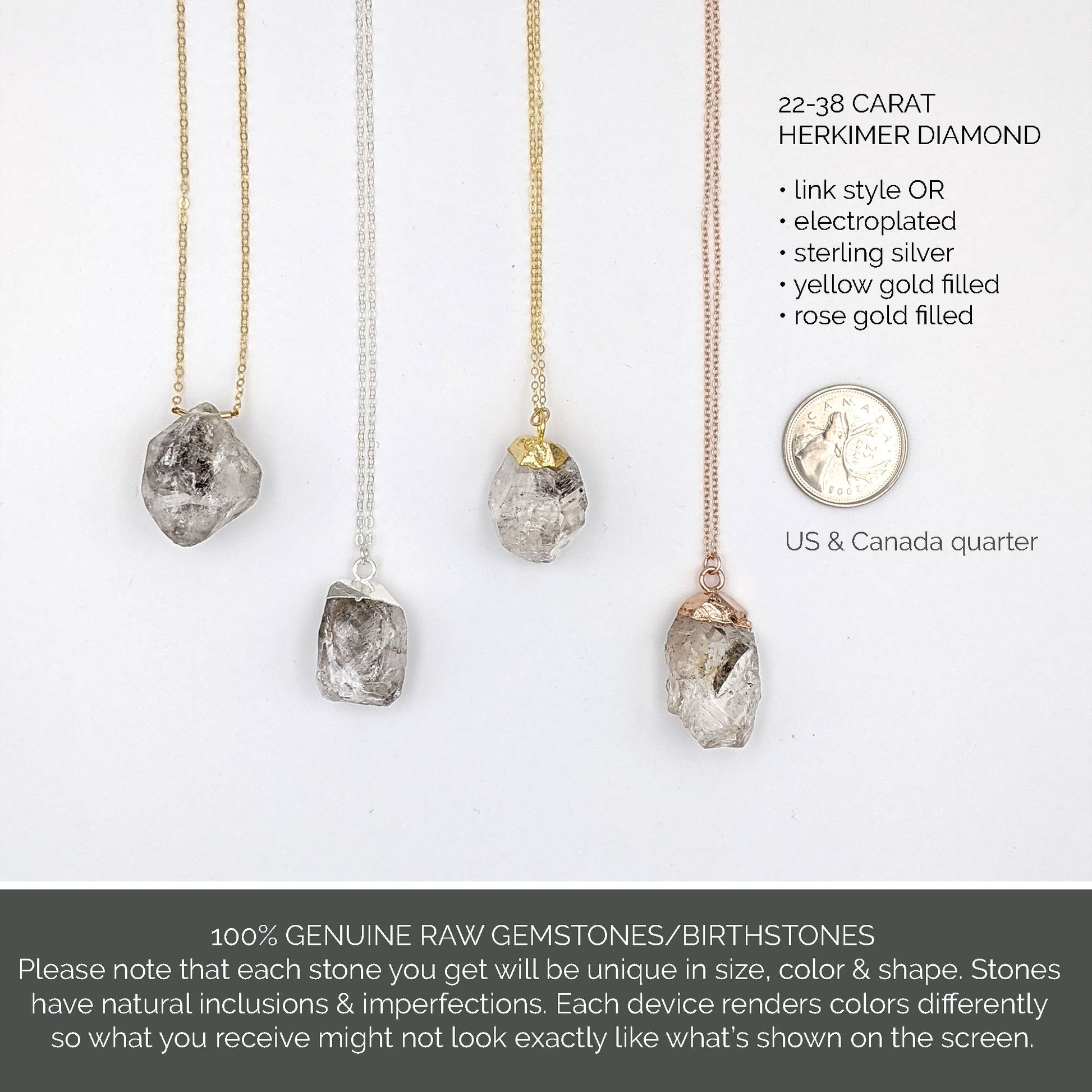 Raw diamond necklace ≈28 Ct Herkimer diamond necklace Raw gemstone necklace Herkimer diamond pendant Chakra raw crystal necklace Gold/Silver  StudioVy   