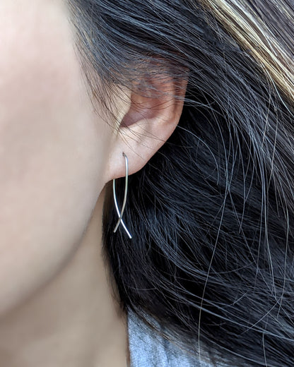 Large hoops earrings Silver stainless steel earrings Simple hypoallergenic Big hoop earrings Thin classic arc fish earrings 1.5" 2" 2.5" 3"  StudioVy   