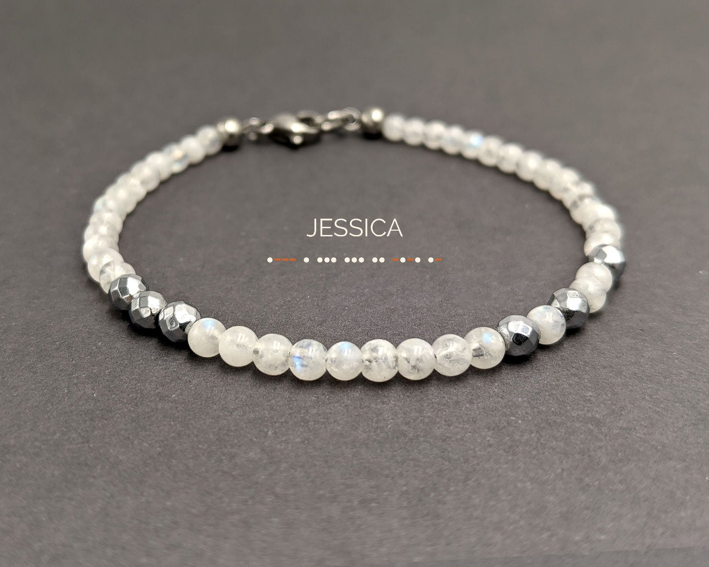 Custom Morse code bracelet Moonstone bracelet June birthstone bracelet  StudioVy   