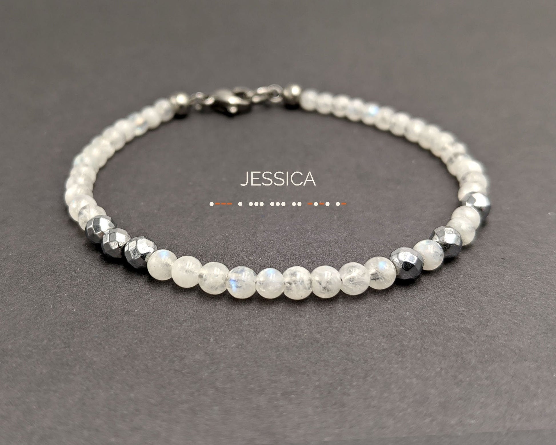 Custom Morse code bracelet Moonstone bracelet June birthstone bracelet  StudioVy   