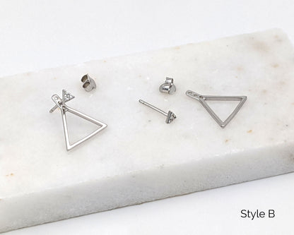 Silver ear jacket earrings CZ studs/Tiny triangle earrings Front back earrings Hypoallergenic minimalist earrings Dainty geometric earrings  StudioVy   