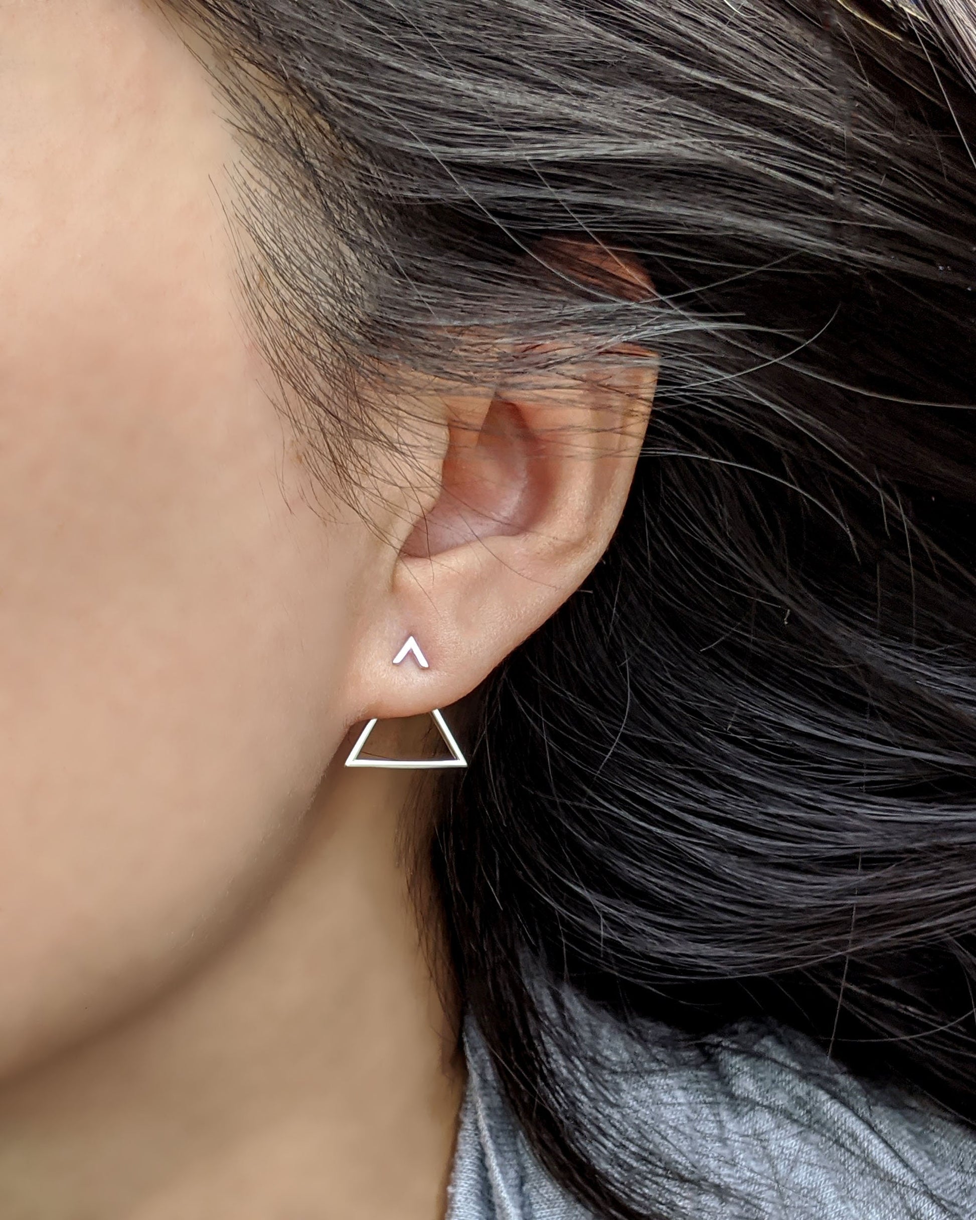 Silver ear jackets earrings Tiny V stud/Triangle earrings Double sided earrings Hypoallergenic minimalist earrings Dainty geometric earrings  StudioVy   