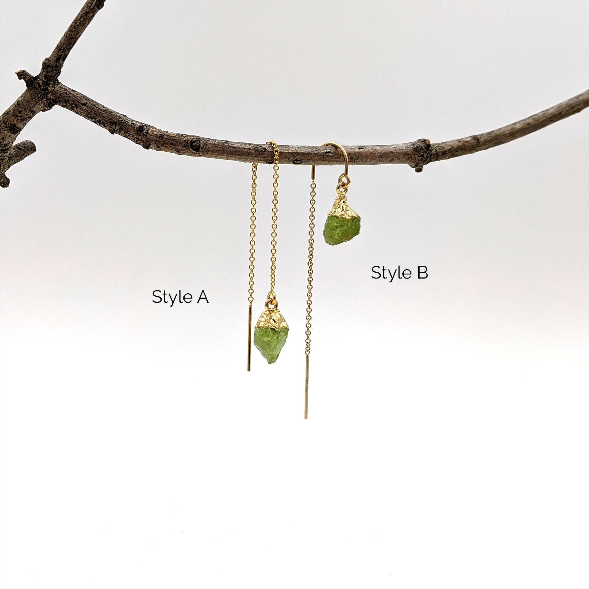 Raw peridot earrings Genuine birthstone earrings Raw crystal earrings Dangle/Drop chain threader earrings Raw gemstone earrings August gifts  StudioVy   