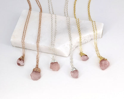 Rose quartz pendant Raw rose quartz necklace October birthstone necklace October birthday gifts Raw crystal necklace Raw gemstone necklace  StudioVy   