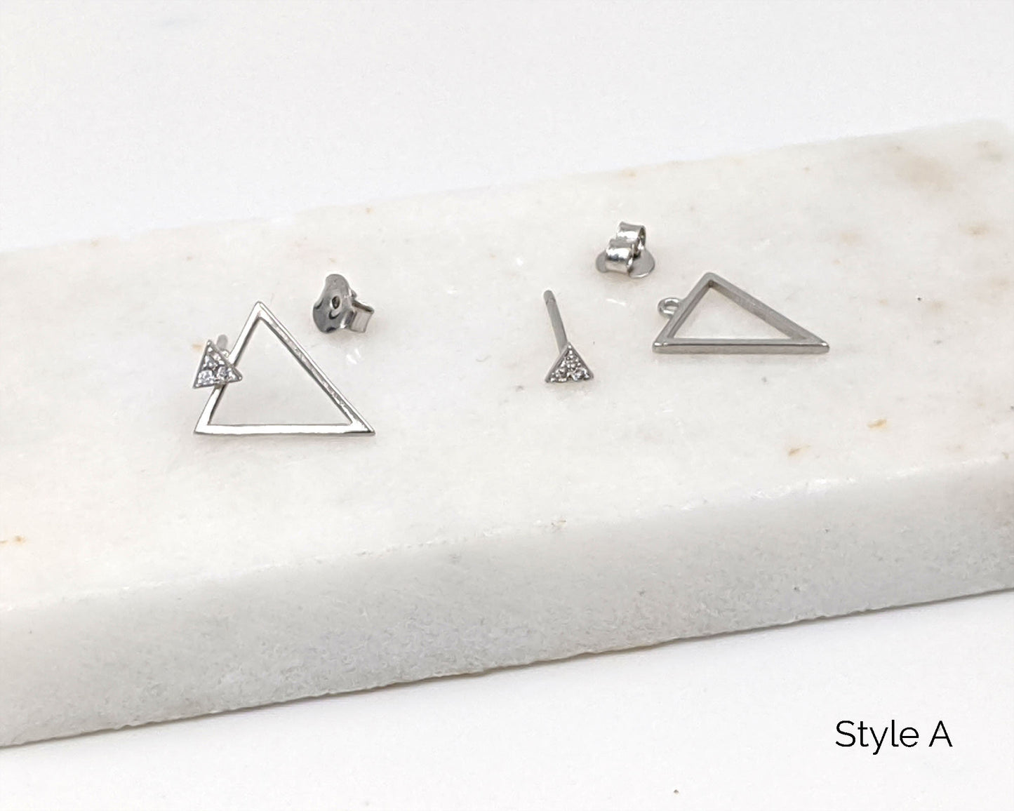 Silver ear jacket earrings CZ studs/Tiny triangle earrings Front back earrings Hypoallergenic minimalist earrings Dainty geometric earrings  StudioVy   