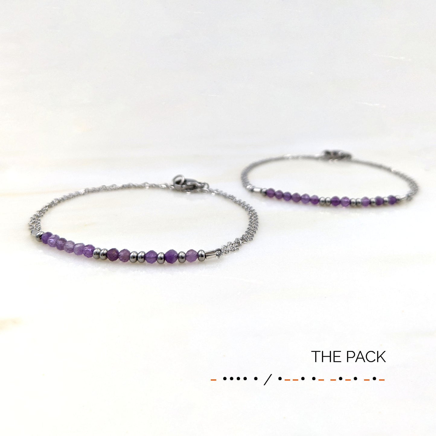 Amethyst bracelet Gold/Silver Morse code bracelet Birthstone bracelet Custom name bracelet Initial Best friend bracelet 6th anniversary gift  studioVy   