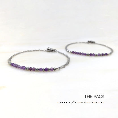 Amethyst bracelet Gold/Silver Morse code bracelet Birthstone bracelet Custom name bracelet Initial Best friend bracelet 6th anniversary gift  studioVy   