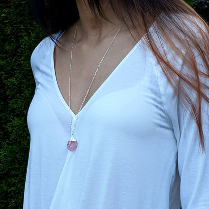 Chunky raw rose quartz necklace Rose gold-Silver rose quartz pendant Large crystal pendant Electroformed necklace Pink raw gemstone necklace  StudioVy   