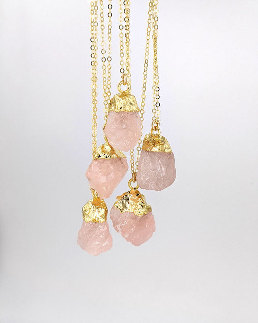 Chunky raw rose quartz necklace Rose gold-Silver rose quartz pendant Large crystal pendant Electroformed necklace Pink raw gemstone necklace  StudioVy   