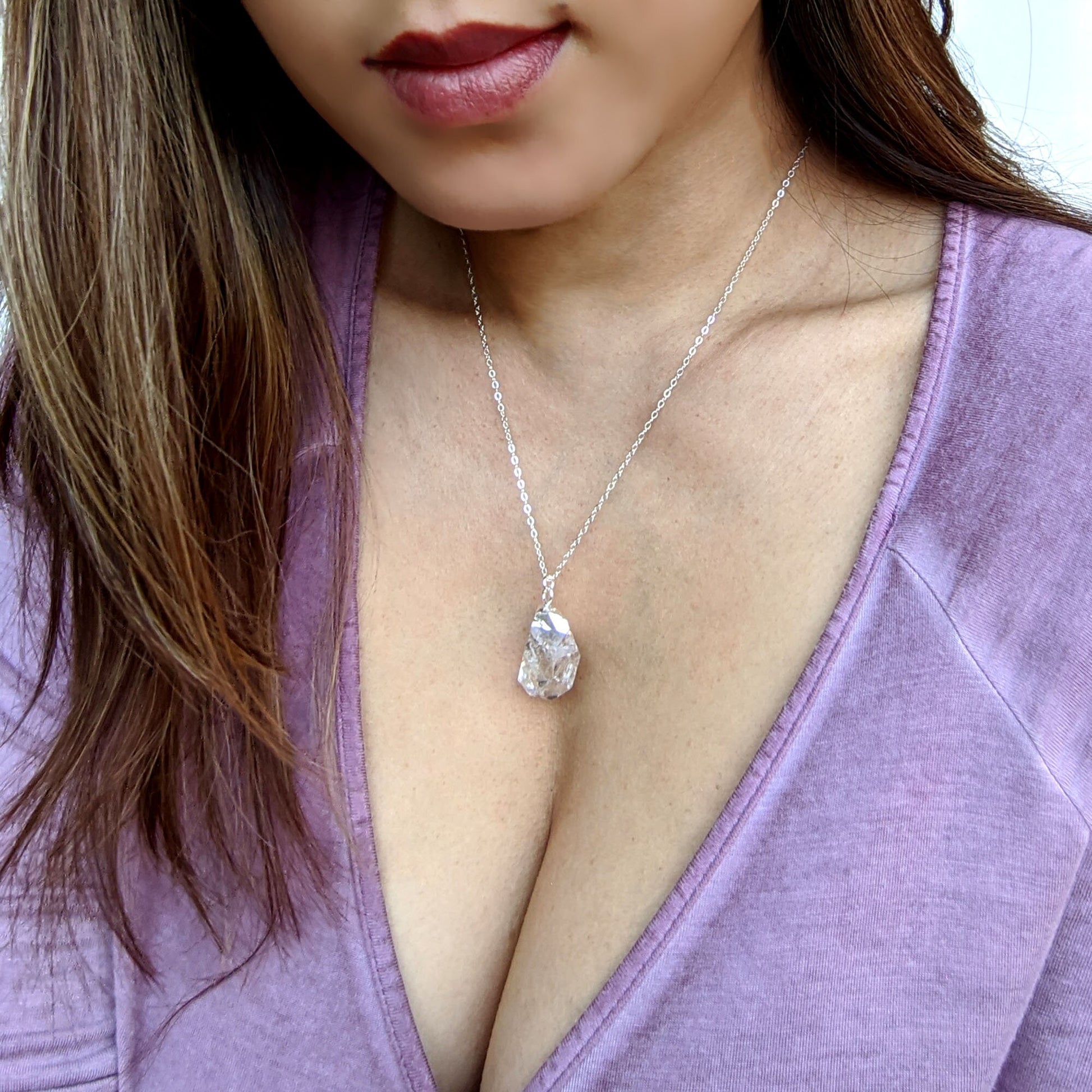 Raw diamond necklace ≈28 Ct Herkimer diamond necklace Raw gemstone necklace Herkimer diamond pendant Chakra raw crystal necklace Gold/Silver  StudioVy   