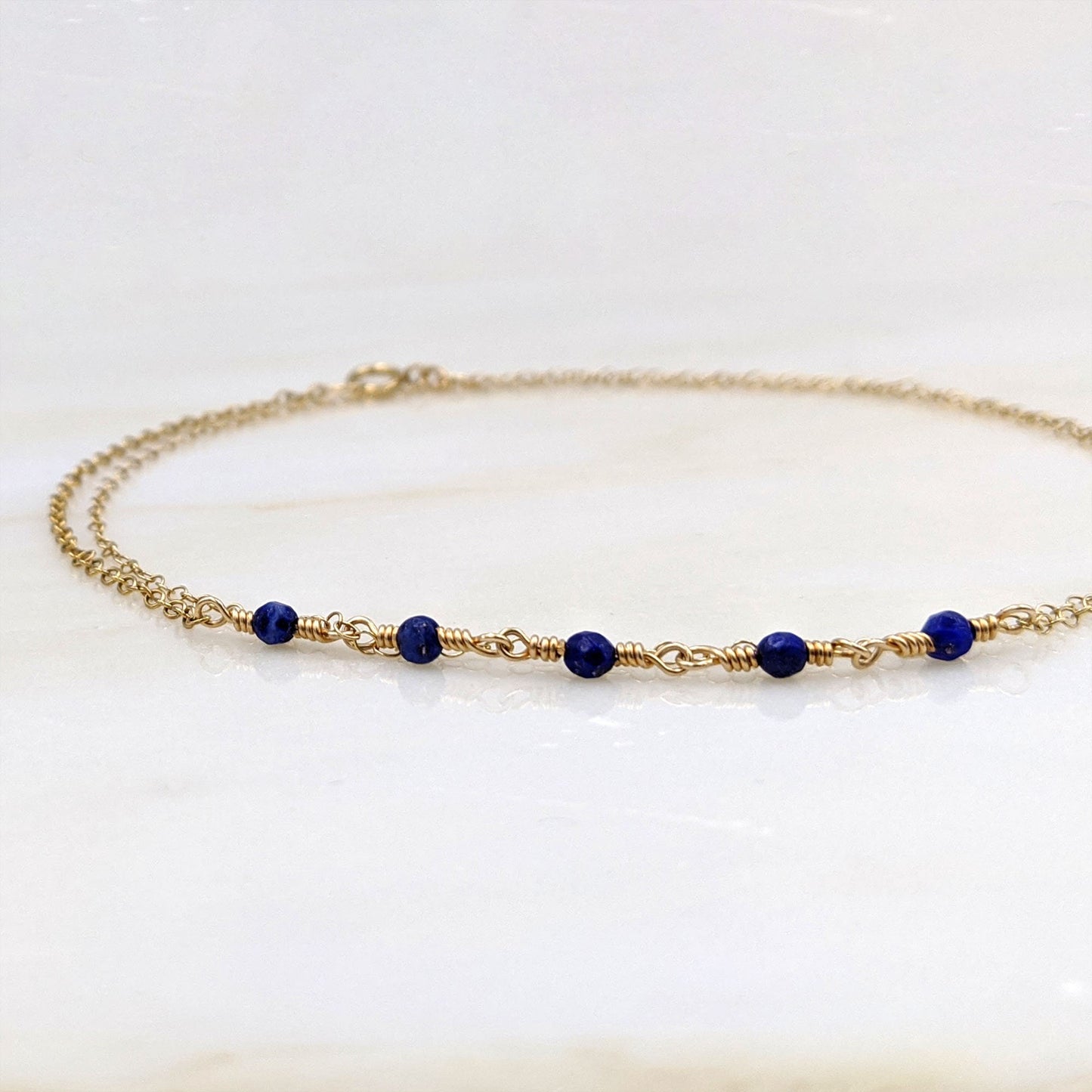 Something blue anklet Genuine lapis lazuli bracelet femme Gold ankle bracelet & initial Bridal anklet Infinity bracelet Personalized anklet  StudioVy   