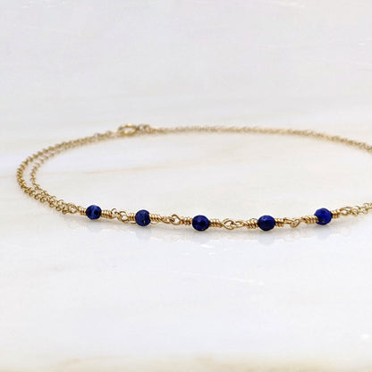 Something blue anklet Genuine lapis lazuli bracelet femme Gold ankle bracelet & initial Bridal anklet Infinity bracelet Personalized anklet  StudioVy   