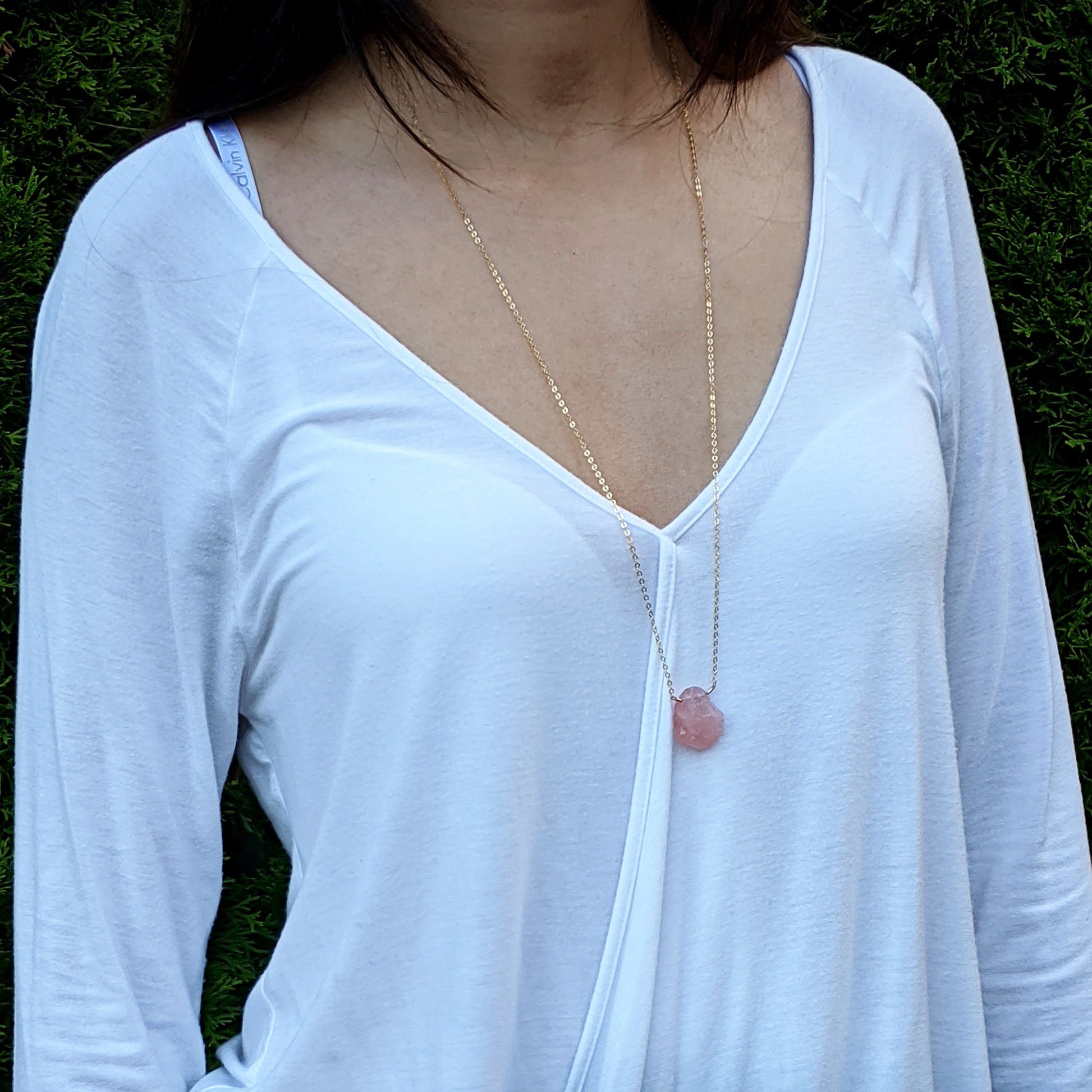 Rose quartz pendant Large Raw rose quartz necklace Rose gold-Silver Raw crystal necklace Raw gemstone necklace October birthstone necklace  StudioVy   