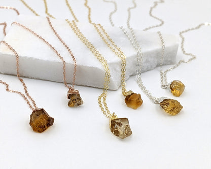 November birthstone necklace Raw citrine necklace Natural citrine pendant Silver-Gold electroformed jewelry crystal Raw gemstone necklace GF  StudioVy   