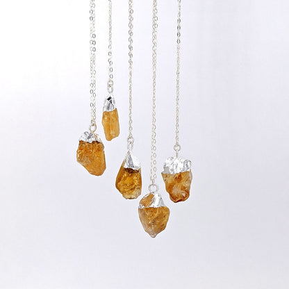 Raw citrine necklace Large stone pendant Genuine citrine pendant Silver-Rose-Gold electroformed jewelry Healing chakra raw gemstone necklace  StudioVy   