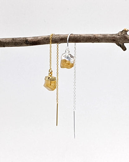 Raw citrine earrings Natural gemstone threader earrings Crystal drop earrings Semi precious stone earrings November birthstone earrings GIFT  StudioVy   