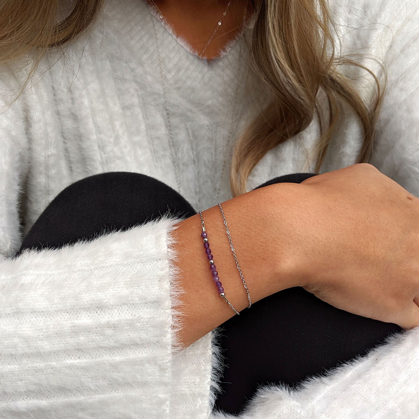 Amethyst bracelet Gold/Silver Morse code bracelet Birthstone bracelet Custom name bracelet Initial Best friend bracelet 6th anniversary gift  studioVy   