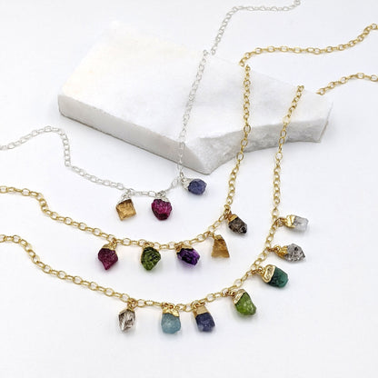 Family necklace with raw gemstones, multi birthstone necklace Mom necklace  StudioVy   