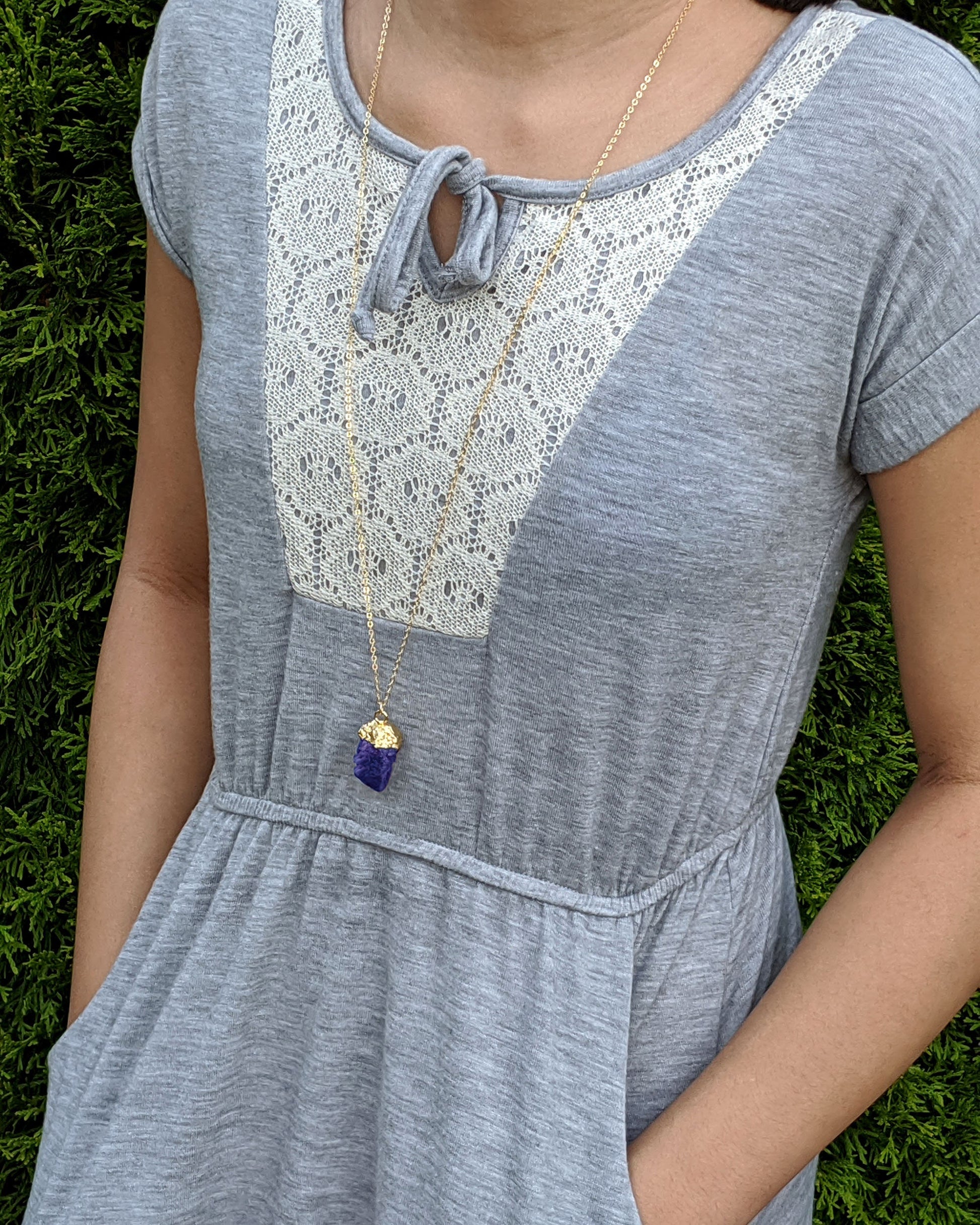 Raw gemstone necklace Large stone pendant Genuine birthstone necklace Electroformed crystal necklace Christmas gifts for mom from daughter  StudioVy   