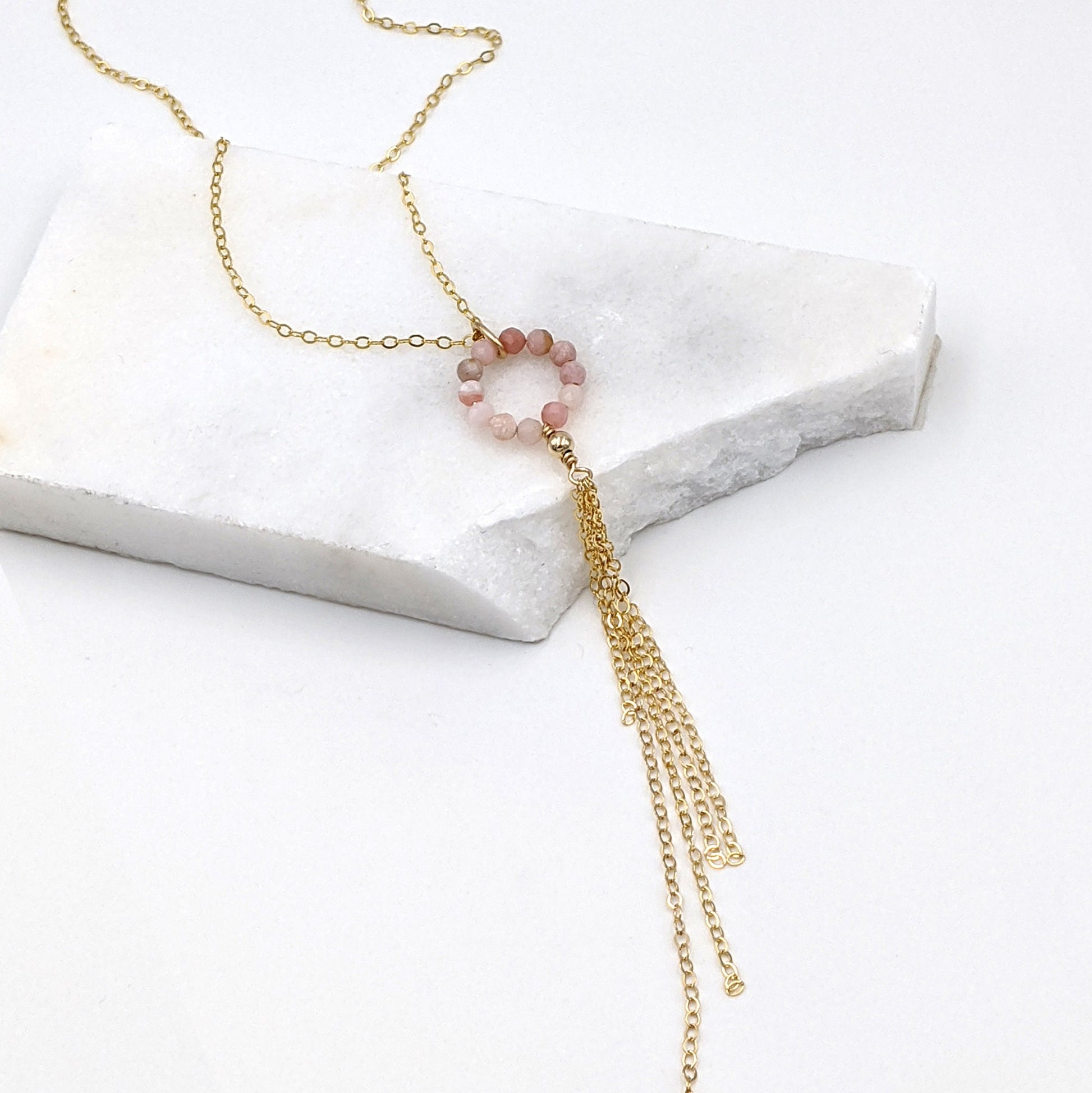 Aquamarine necklace Silver/Rose gold lariat necklaces Women lariat choker Y necklace Gold March birthstone necklace Dainty beaded gemstone  StudioVy   
