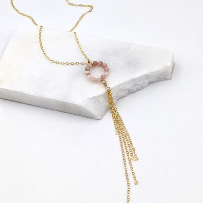 Aquamarine necklace Silver/Rose gold lariat necklaces Women lariat choker Y necklace Gold March birthstone necklace Dainty beaded gemstone  StudioVy   
