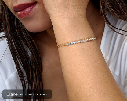 Custom Morse code bracelet | Real gemstone birthstone bracelet Gold/Silver  StudioVy   