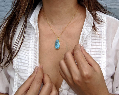 Edge electroformed jewelry Chunky turquoise necklace Large raw turquoise pendant Raw gemstone necklace Slice stone chakra necklace for women  studioVy   