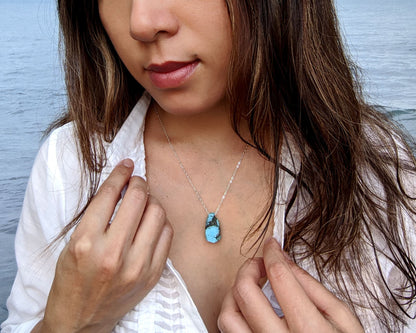 Chunky turquoise necklace 40th birthday gifts Women raw turquoise pendant Small/Large raw gemstone necklace December birthstone necklace Mom  StudioVy   