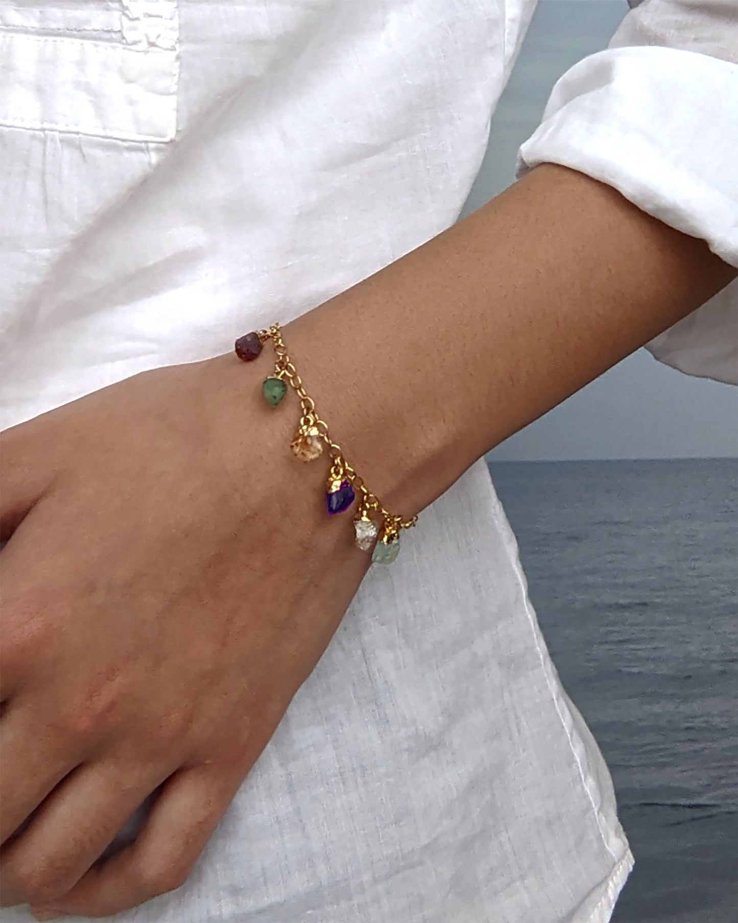 Family birthstone bracelet Mom bracelet with multiple raw gemstones  StudioVy   