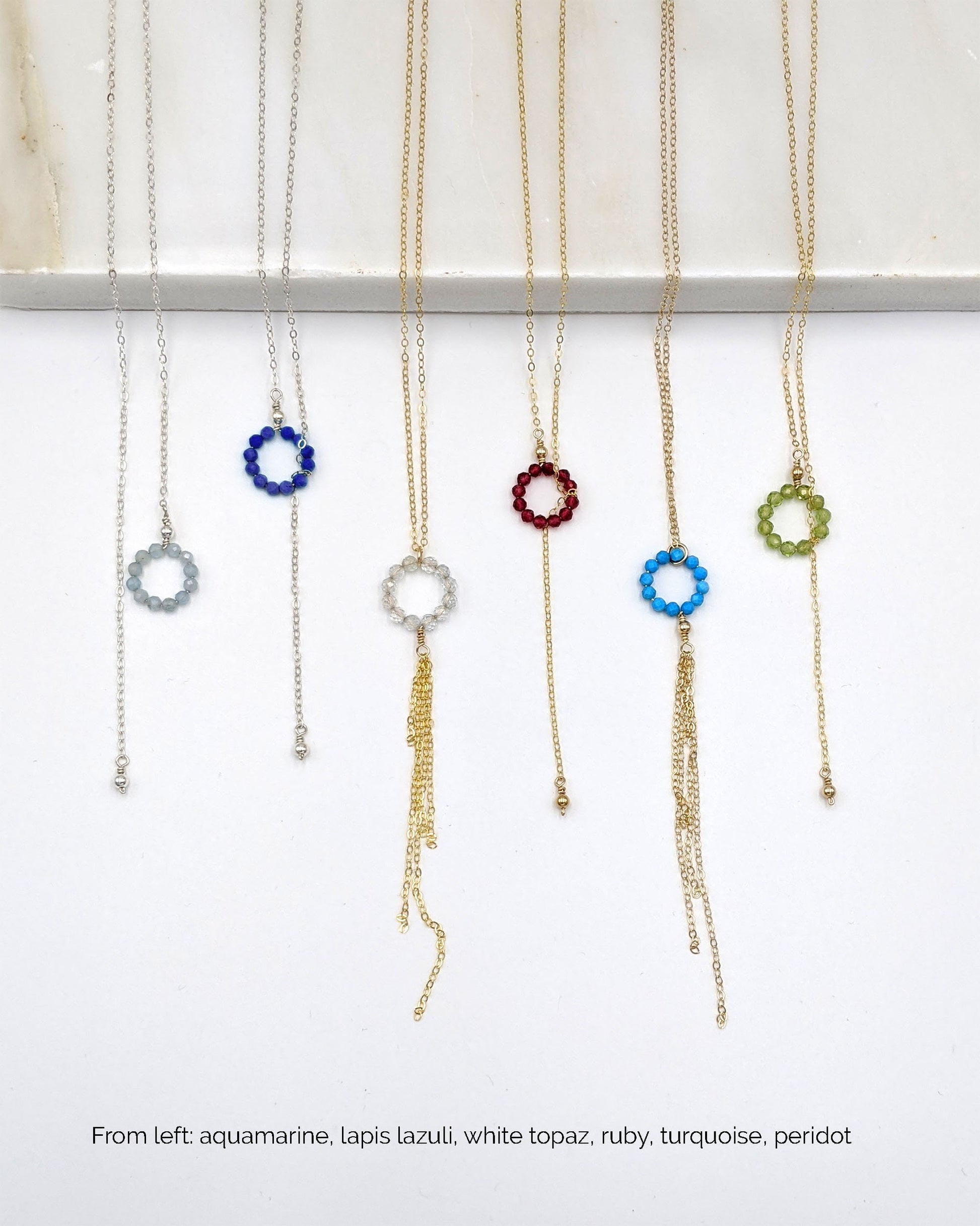 Aquamarine necklace Silver/Rose gold lariat necklaces Women lariat choker Y necklace Gold March birthstone necklace Dainty beaded gemstone  StudioVy   
