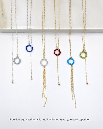 Aquamarine necklace Silver/Rose gold lariat necklaces Women lariat choker Y necklace Gold March birthstone necklace Dainty beaded gemstone  StudioVy   
