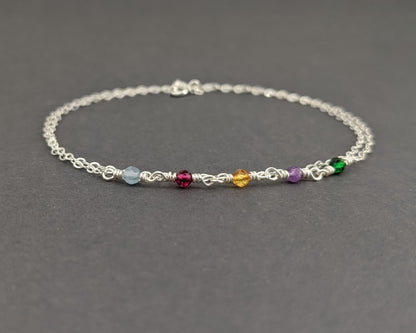 Family birthstone bracelet Mom bracelet Dainty rosary gemstone bracelet  StudioVy   