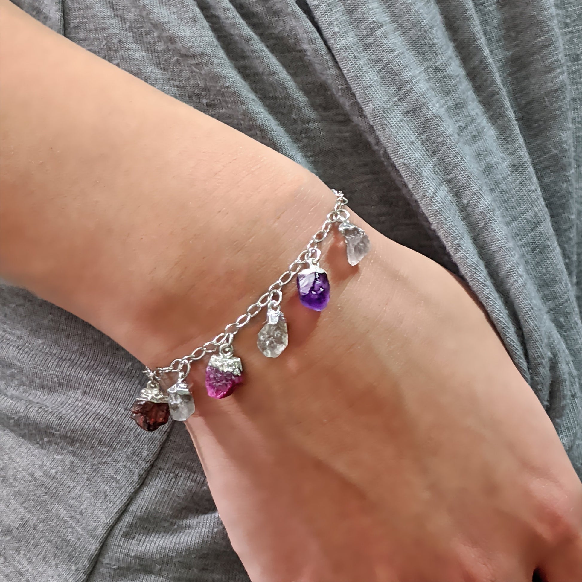 Family birthstone bracelet Mom bracelet with multiple raw gemstones  StudioVy   