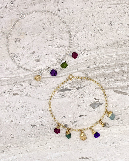 Family birthstone bracelet Mom bracelet with multiple raw gemstones  StudioVy   