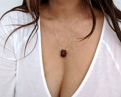 Large raw garnet necklace Red garnet pendant Electroformed stone Raw gemstone necklace January birthstone necklace 40th birthday gifts women  StudioVy   