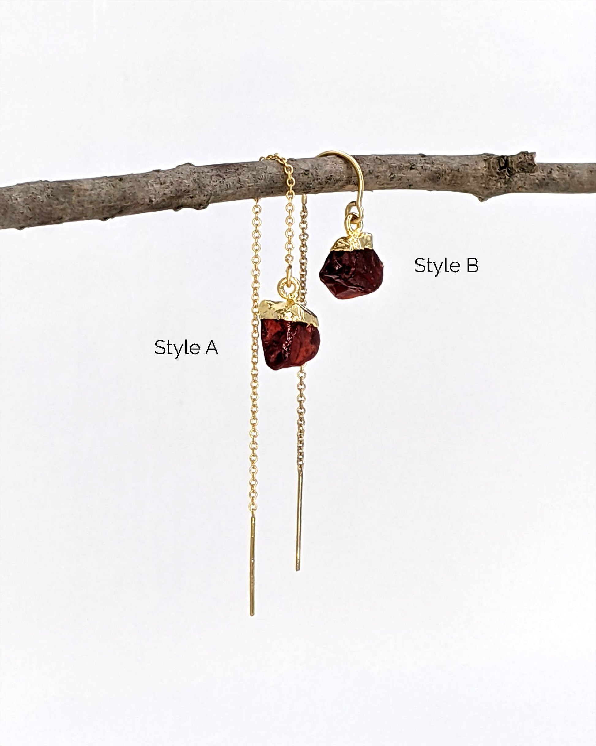 Raw garnet earrings Genuine raw crystal earrings Birthstone threader earrings Raw gemstone earrings 925 silver/Rose gold drop chain dangle  StudioVy   