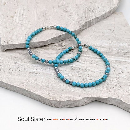 Turquoise bracelet Morse code bracelet Custom December birthstone bracelet  StudioVy   