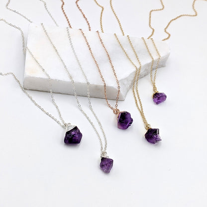 February birthstone necklace Raw amethyst necklace Electroformed raw crystal necklace Raw gemstone necklace 30th-40th birthday gifts women  StudioVy   