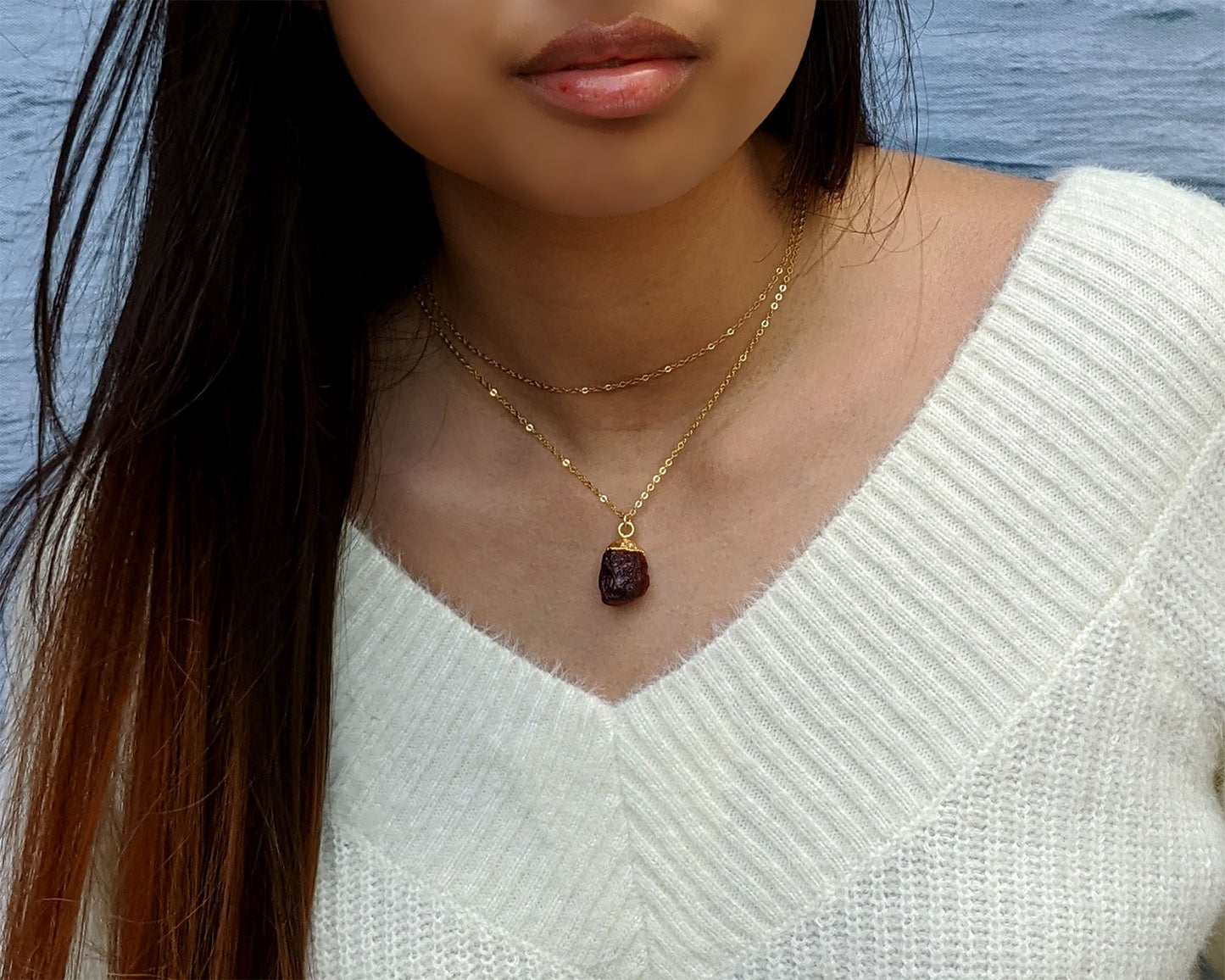 Large raw garnet pendant necklace January birthstone necklace Raw garnet necklace Electroformed necklace Red gemstone electroformed jewelry  StudioVy   