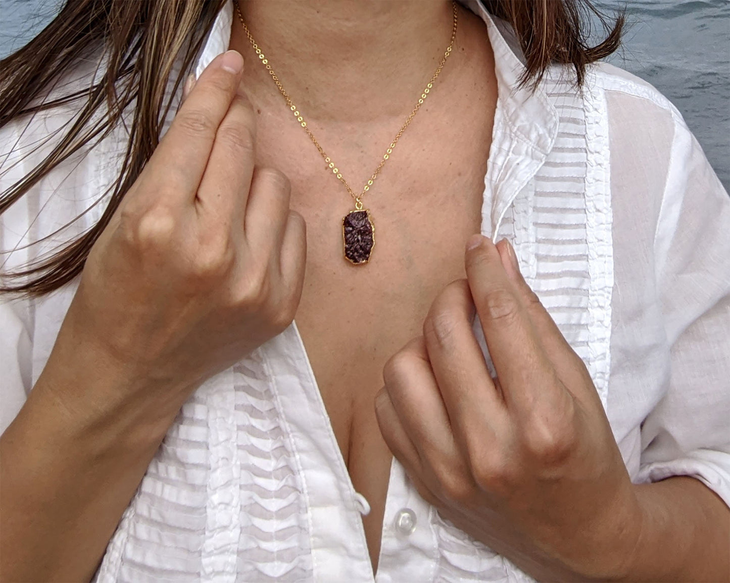 Large raw garnet pendant necklace January birthstone necklace Raw garnet necklace Electroformed necklace Red gemstone electroformed jewelry  StudioVy   