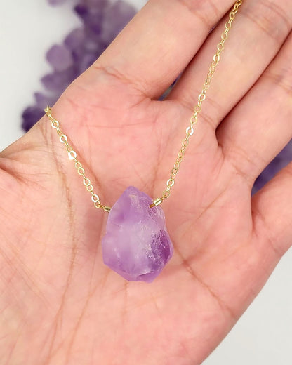 Raw amethyst necklace Raw stone necklace February birthstone necklace Amethyst point pendant Raw crystal necklace Modern long necklace/Short  StudioVy   