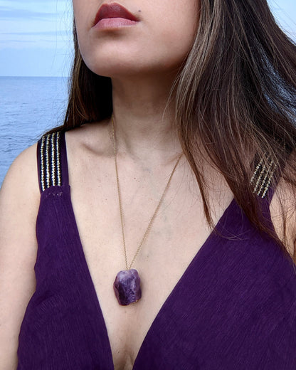 Chunky amethyst necklace Raw gemstone necklace Interchangeable pendant Big chakra necklace Raw crystal necklace February birthstone necklace  StudioVy   