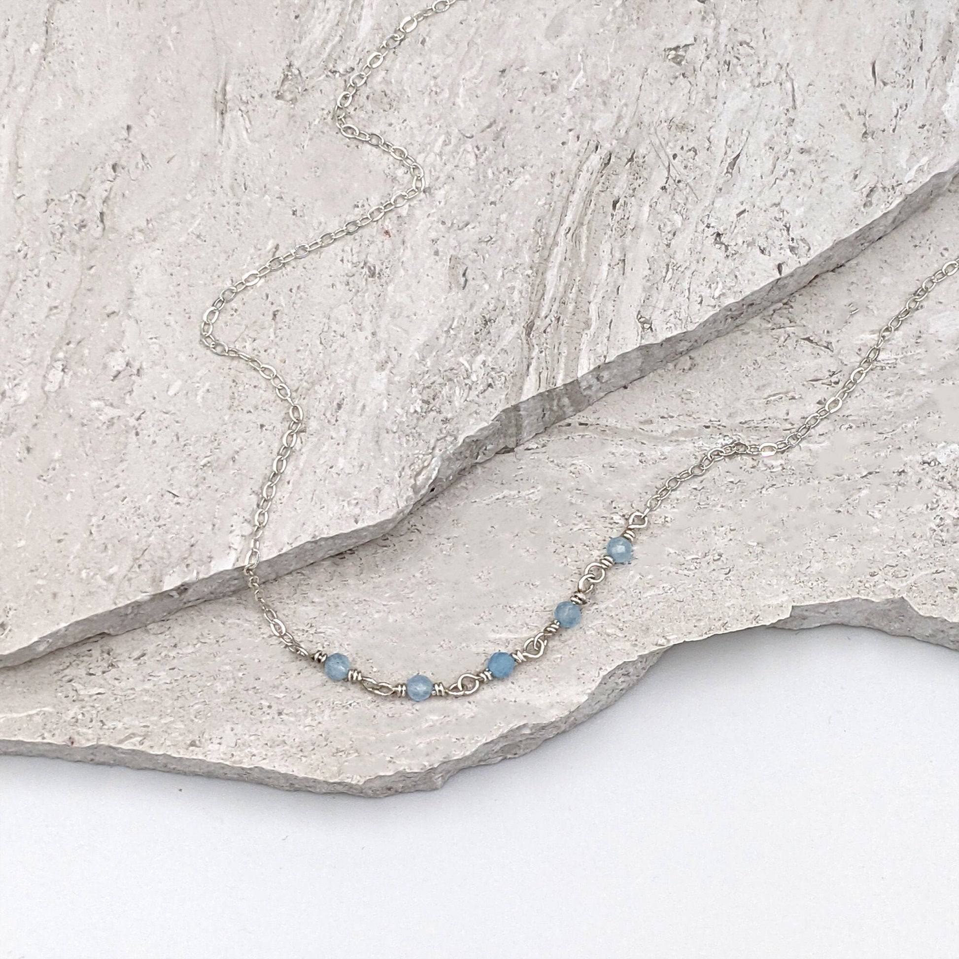 Aquamarine necklace Silver/Gold tiny gemstone choker necklace March birthstone necklace Personalized bar necklace Something blue for bride  StudioVy   