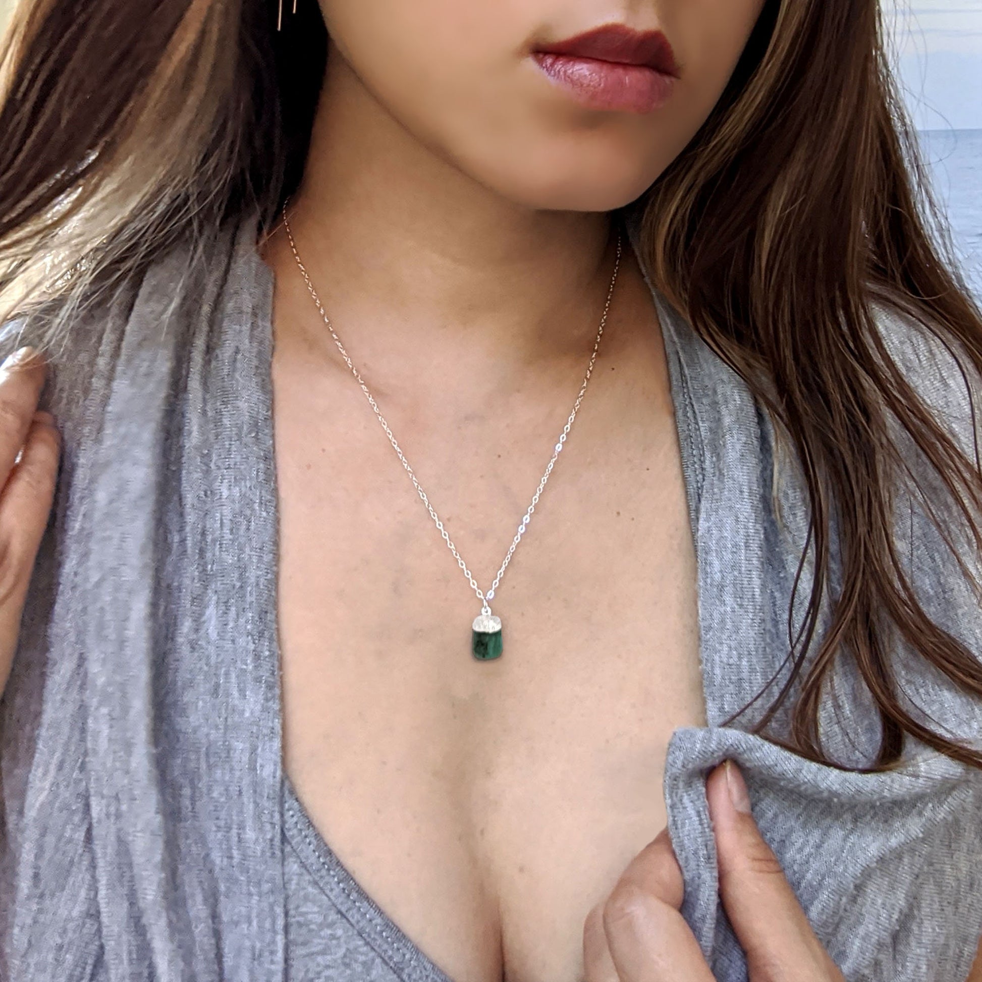 S-M Raw emerald necklace Raw emerald pendant May birthstone necklace Electroformed jewelry 21st birthday gifts for her Heart chakra necklace  StudioVy   