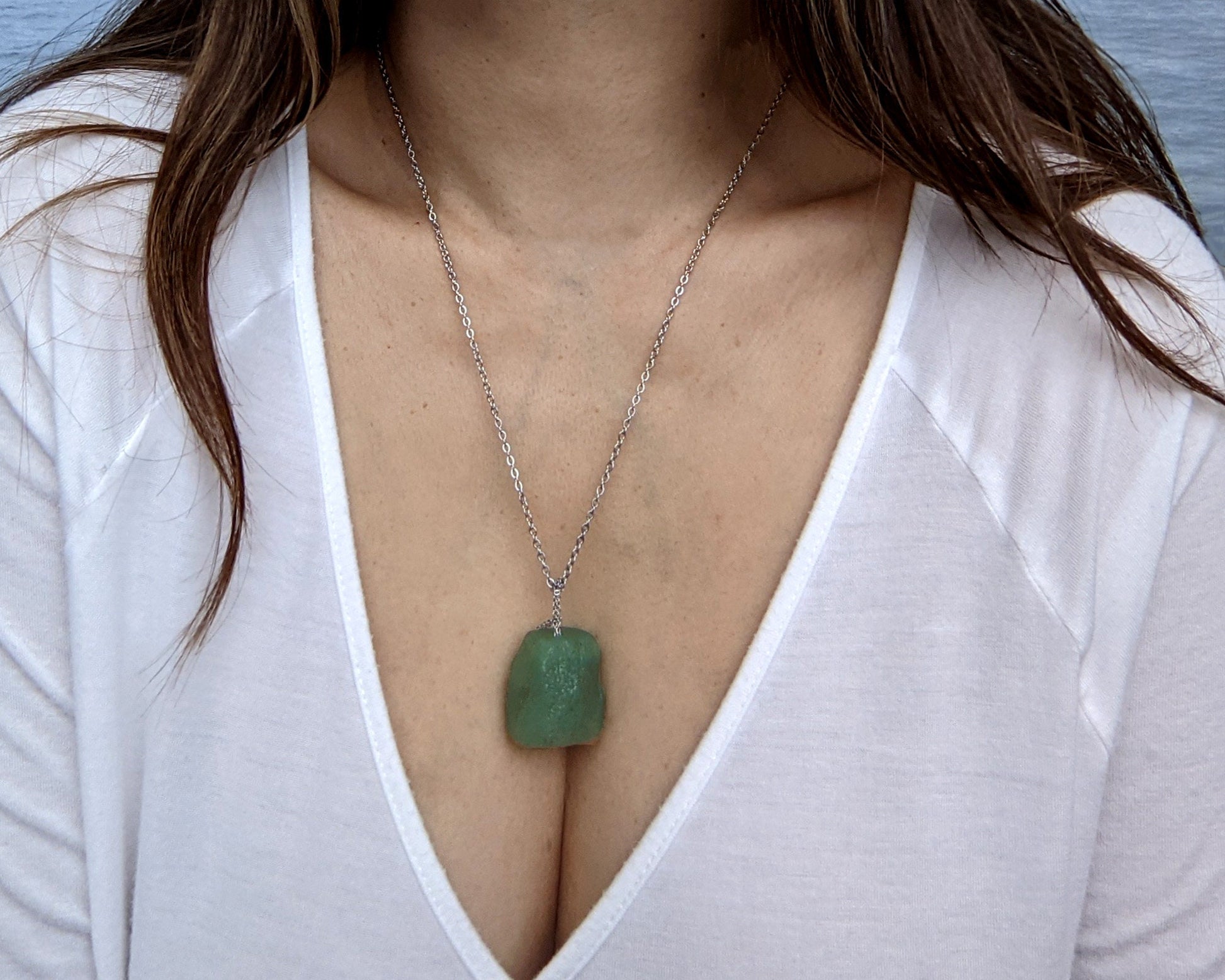 Raw aventurine necklace Green aventurine pendant Bold chunky necklace Heart chakra necklace May birthstone necklace Interchangeable crystal  StudioVy   