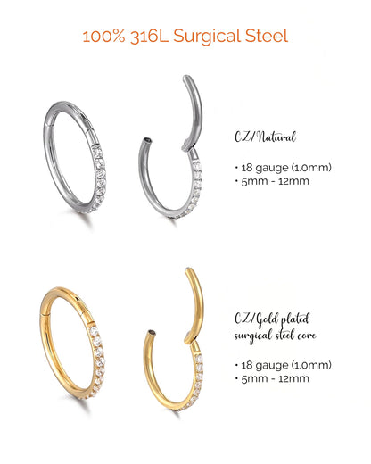 Small hoop earrings Surgical steel earrings Forward helix earring Stud CZ Conch piercing Tragus piercing Cartilage hoop Nose/Septum ring 8mm  StudioVy   